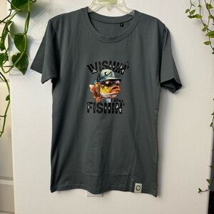 New Wishin' I Was Fishin' Funny Fisherman Humor grey unisex T-Shirt